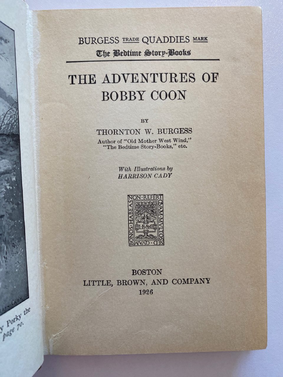Interior or edition detail of Drew's copy of The Adventures of Bobby Coon