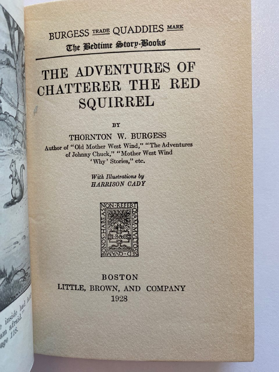 Interior or edition detail of Drew's copy of The Adventures of Chatterer the Red Squirrel