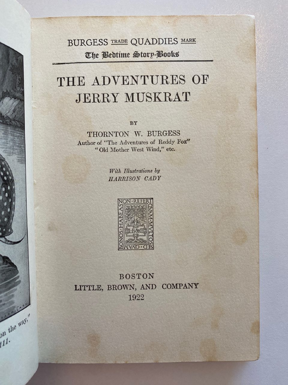 Interior or edition detail of Drew's copy of The Adventures of Jerry Muskrat