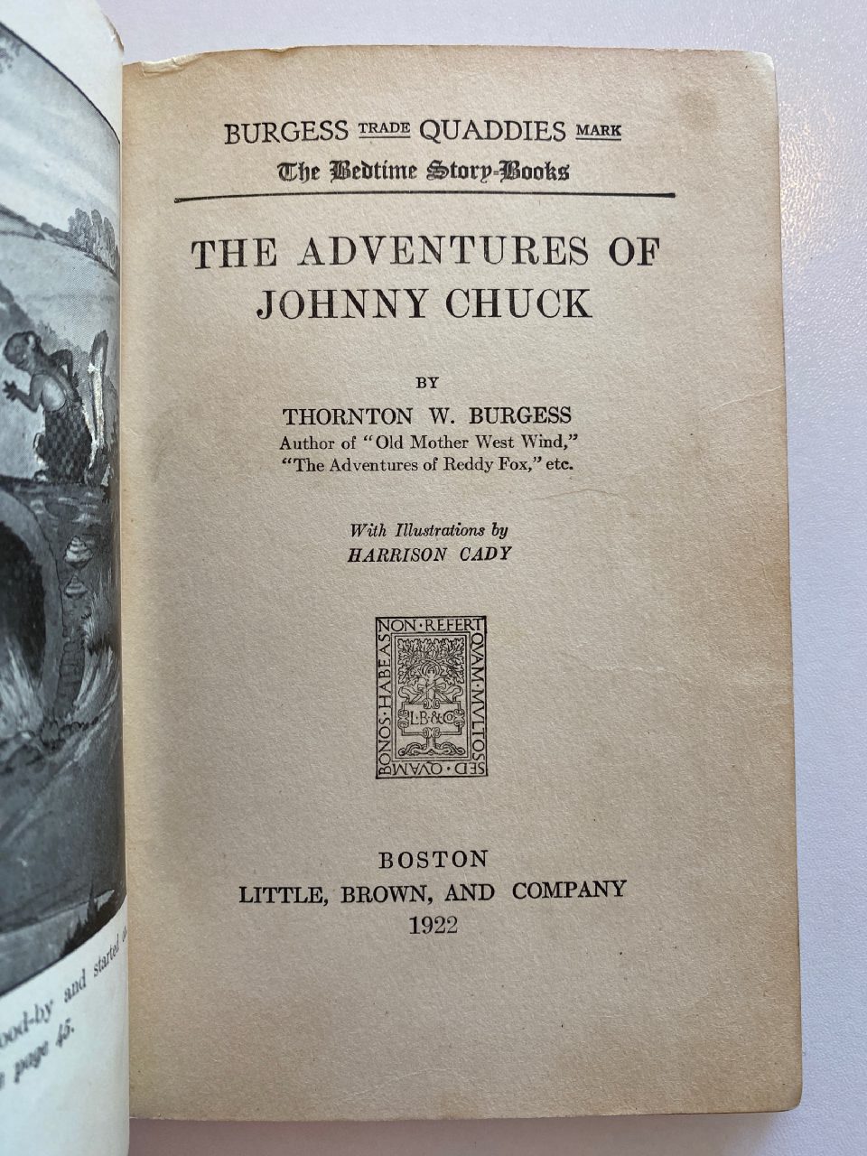 Interior or edition detail of Drew's copy of The Adventures of Johnny Chuck