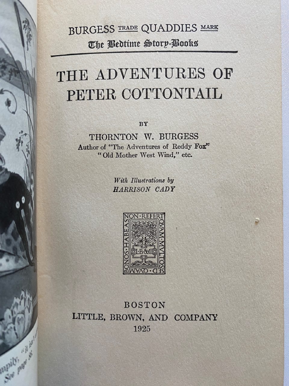 Interior or edition detail of Drew's copy of The Adventures of Peter Cottontail