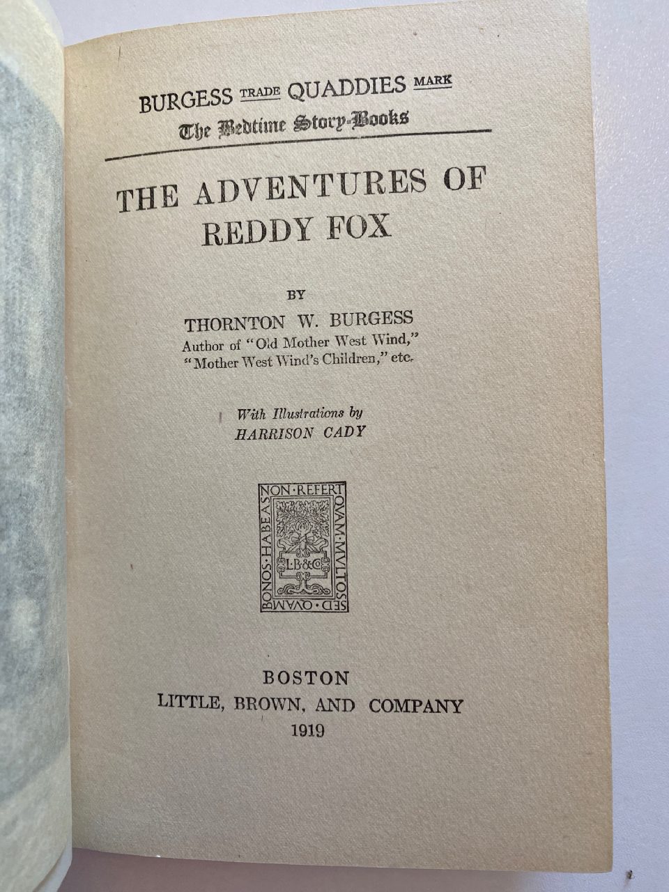 Interior or edition detail of Drew's copy of The Adventures of Reddy Fox