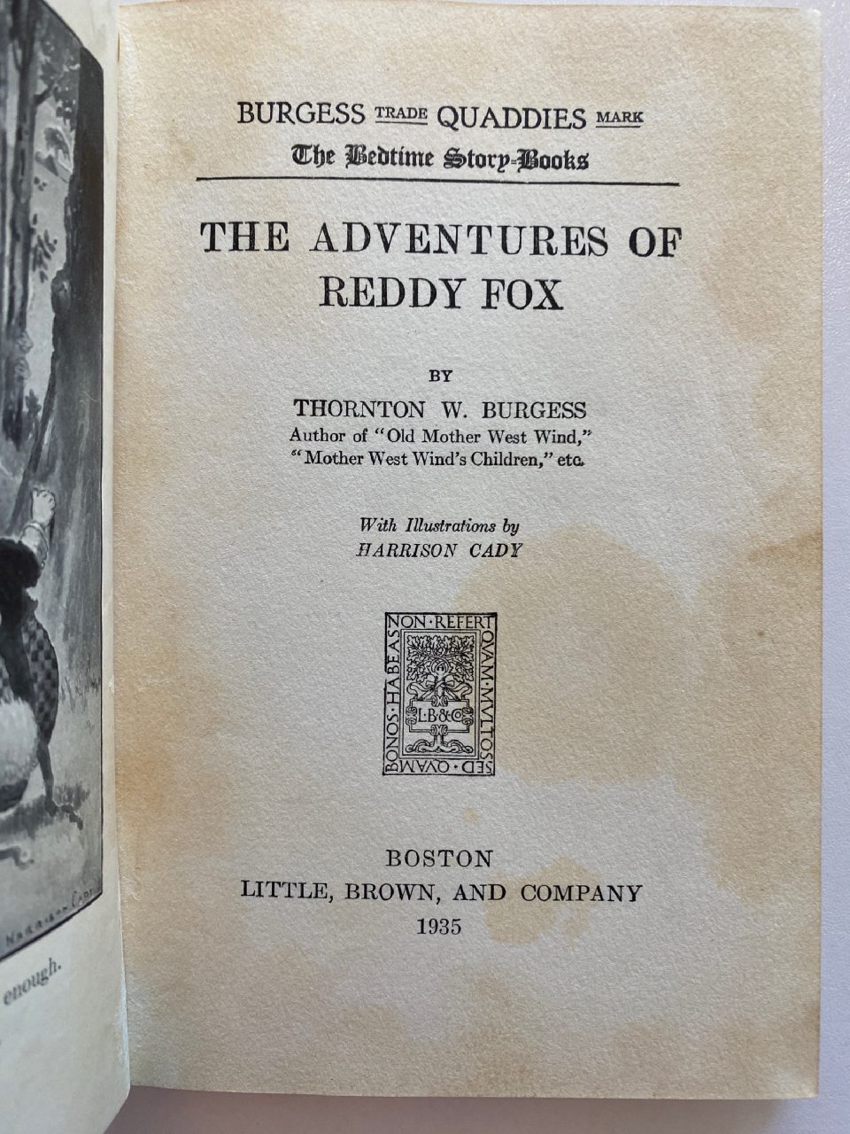 Interior or edition detail of Drew's copy of The Adventures of Reddy Fox