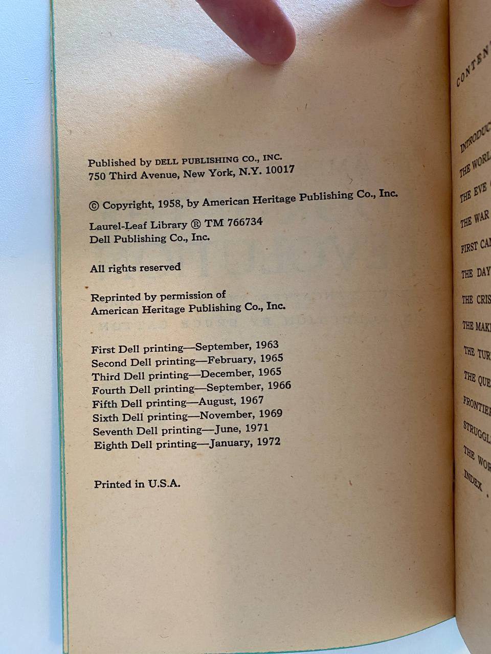 Copyright page of Drew's copy of The American Heritage Book of the Revolution