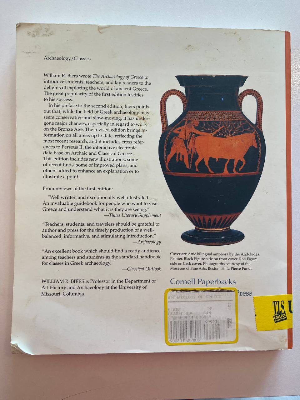 Back cover of Drew's copy of The Archaeology of Greece