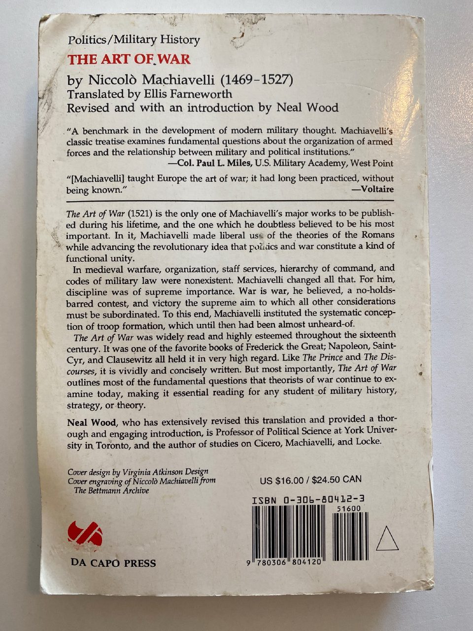 Back cover of Drew's copy of The Art of War