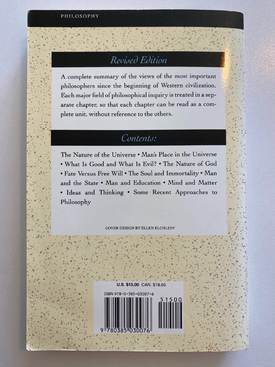 Back cover of Drew's copy of The Basic Teachings of the Great Philosophers