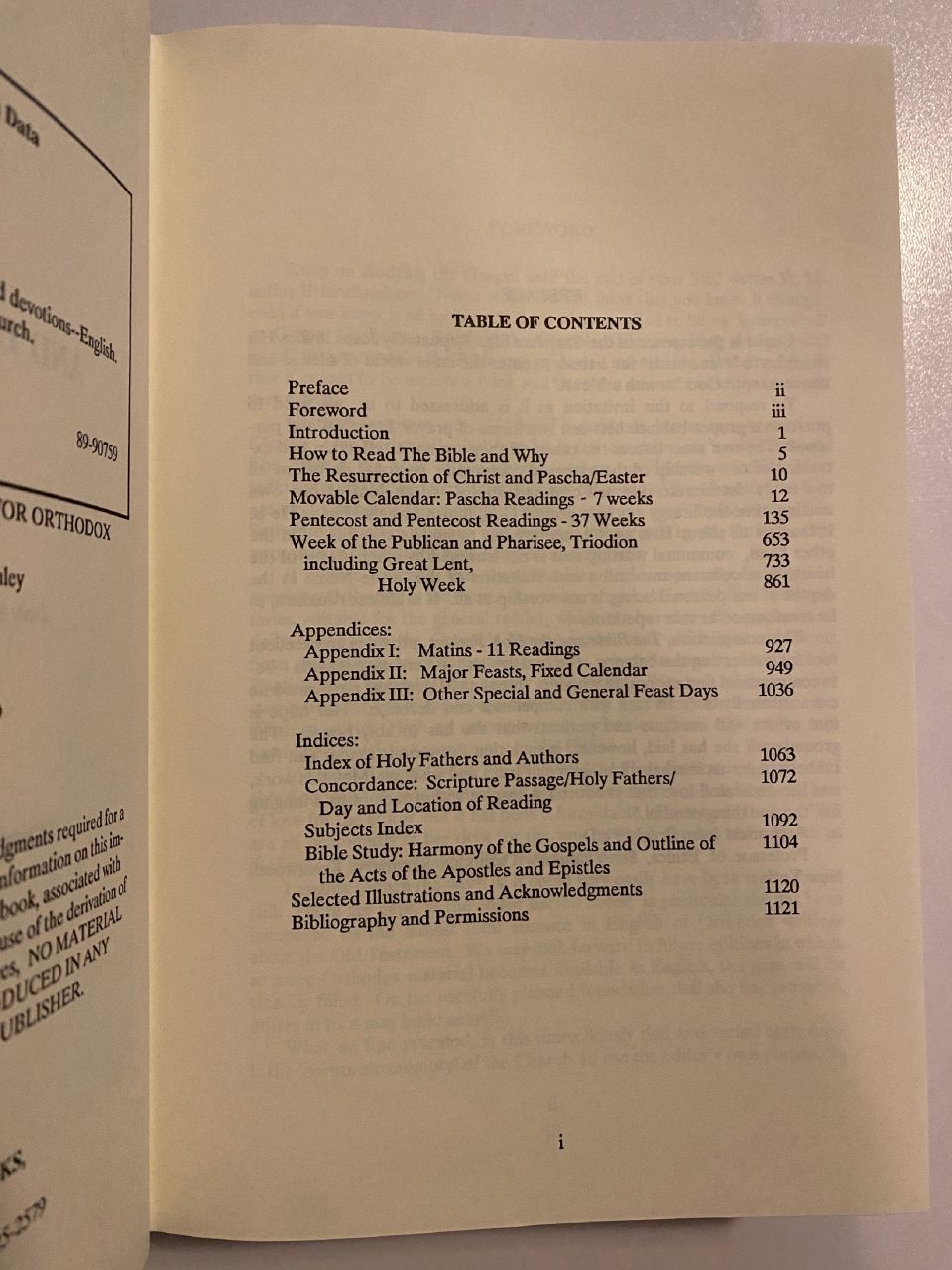 Physical detail of Drew's copy of The Bible and the Holy Fathers for Orthodox Christians