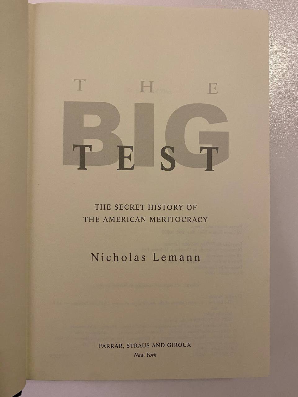 Title page of Drew's copy of The Big Test