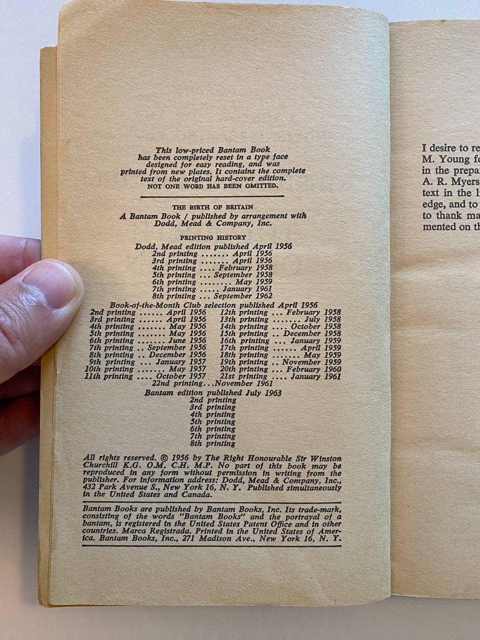 Copyright page of Drew's copy of The Birth of Britain