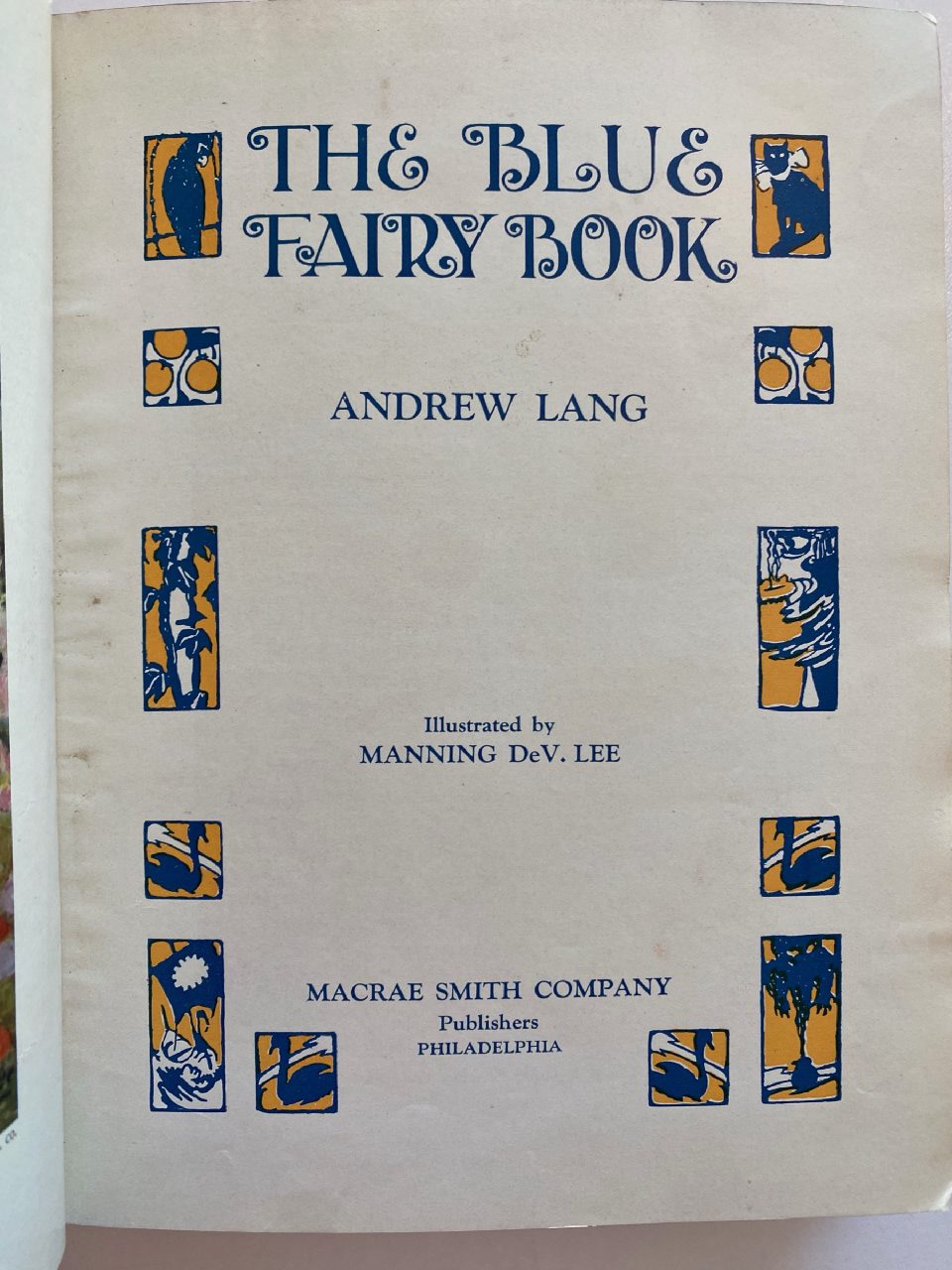 Interior or edition detail of Drew's copy of The Blue Fairy Book
