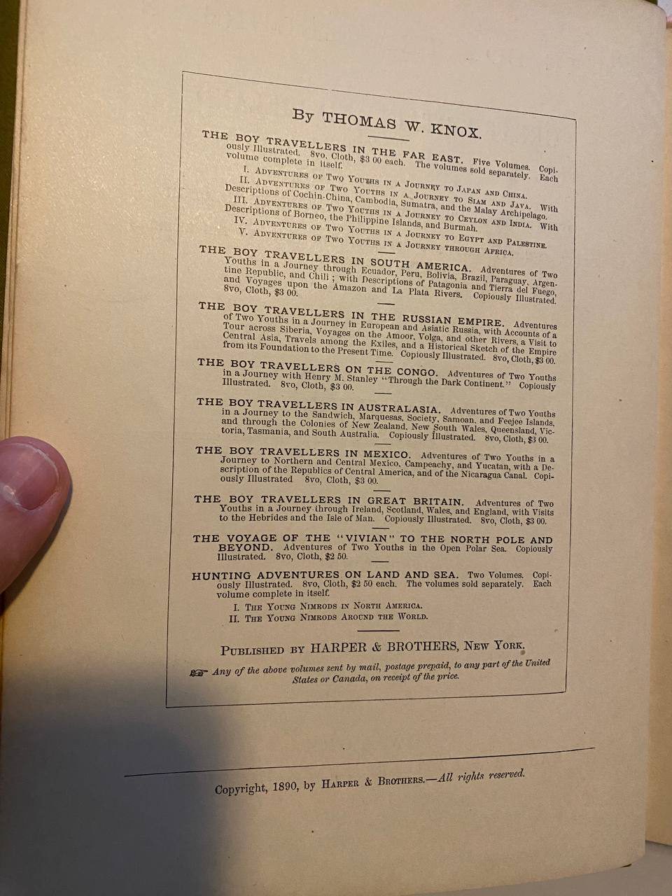Copyright page of Drew's copy of The Boy Travellers in Great Britain and Ireland