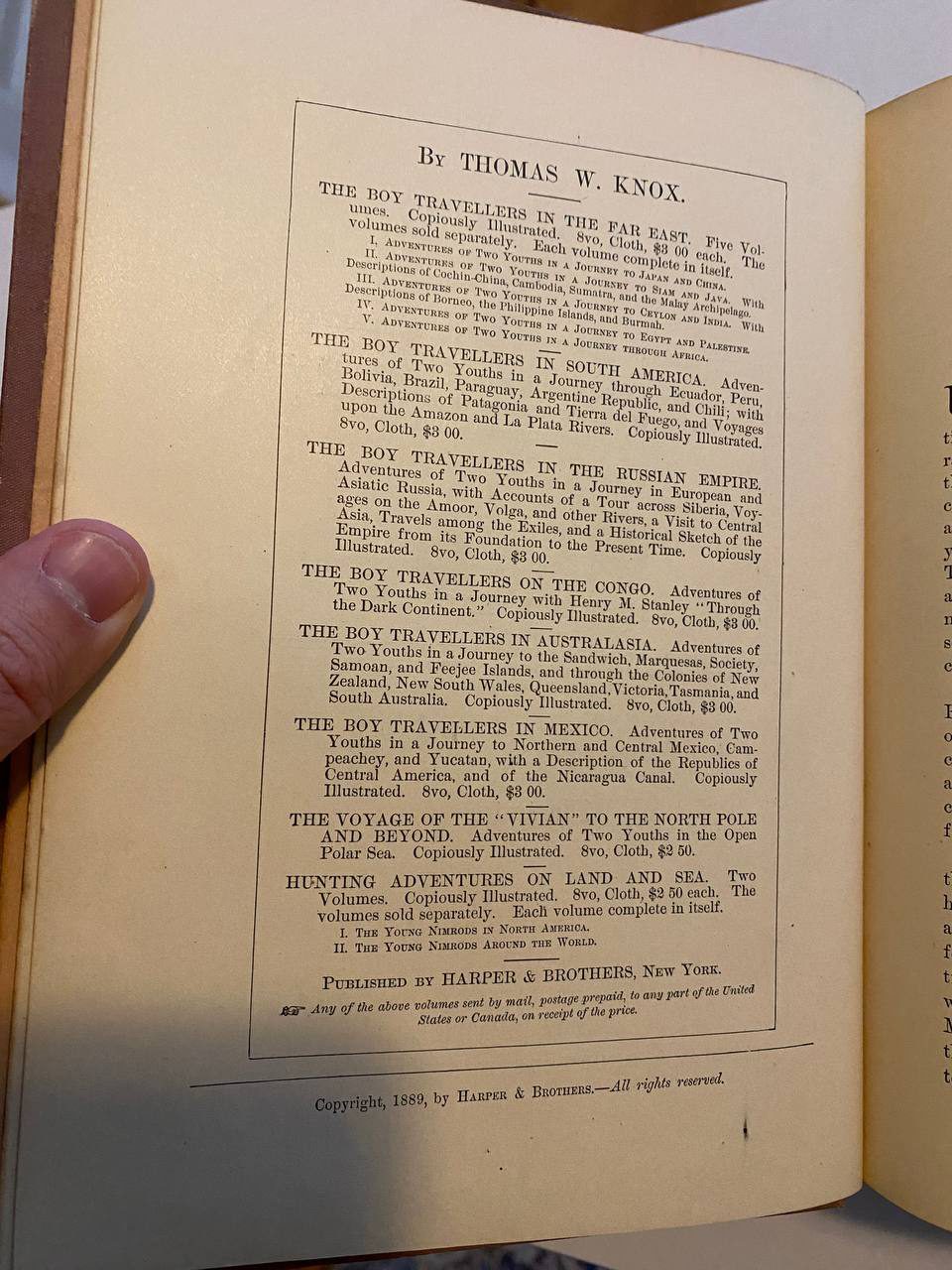 Copyright page of Drew's copy of The Boy Travellers in Mexico