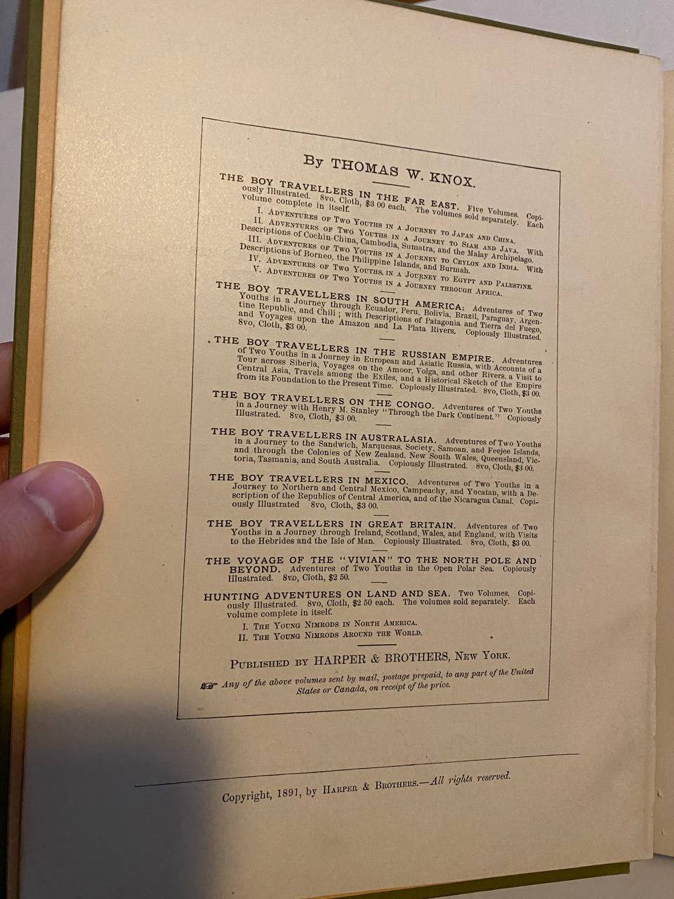 Copyright page of Drew's copy of The Boy Travellers in Northern Europe