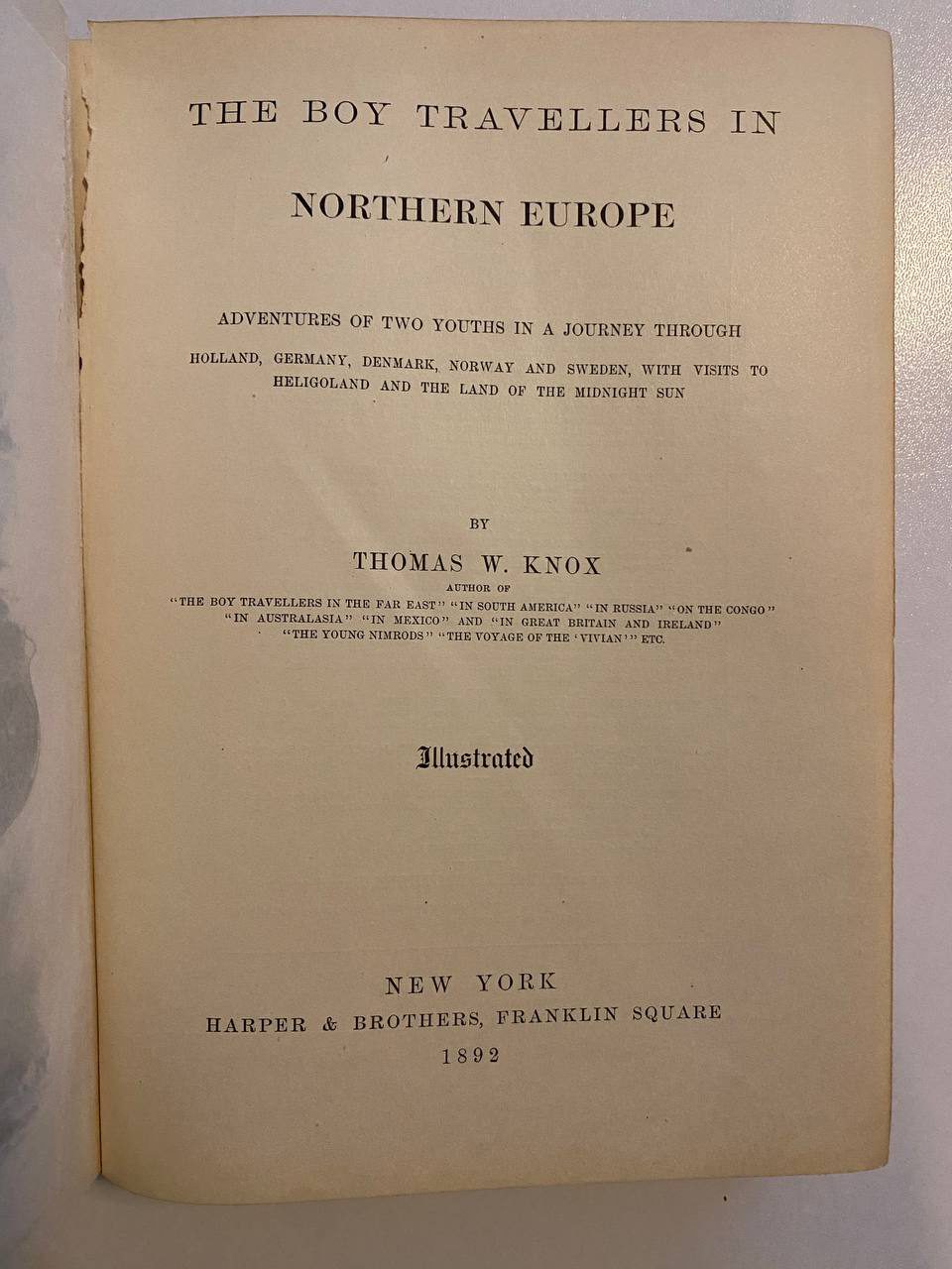 Title page of Drew's copy of The Boy Travellers in Northern Europe