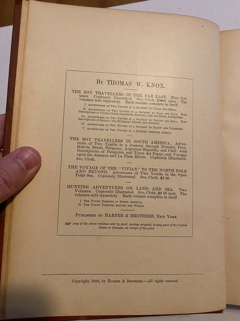 Copyright page of Drew's copy of The Boy Travellers in South America