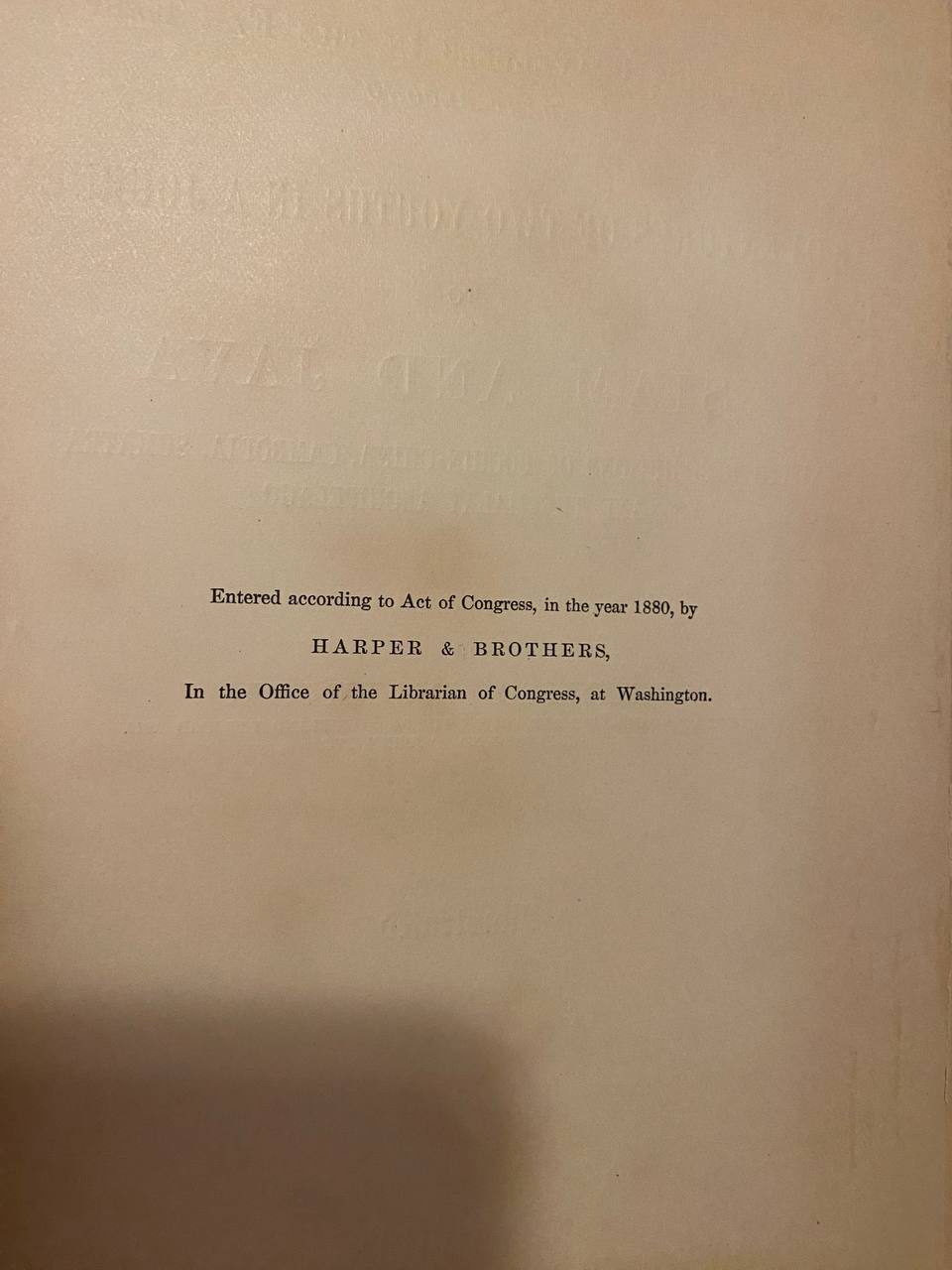 Copyright page of Drew's copy of The Boy Travellers in the Far East, Part Second: Siam and Java