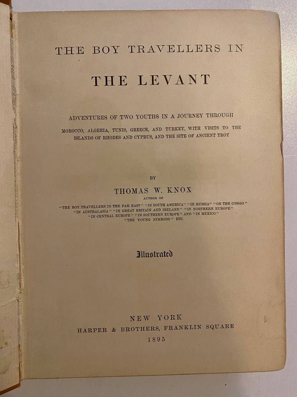 Title page of Drew's copy of The Boy Travellers in the Levant