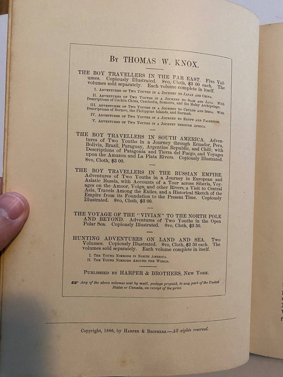 Copyright page of Drew's copy of The Boy Travellers in the Russian Empire