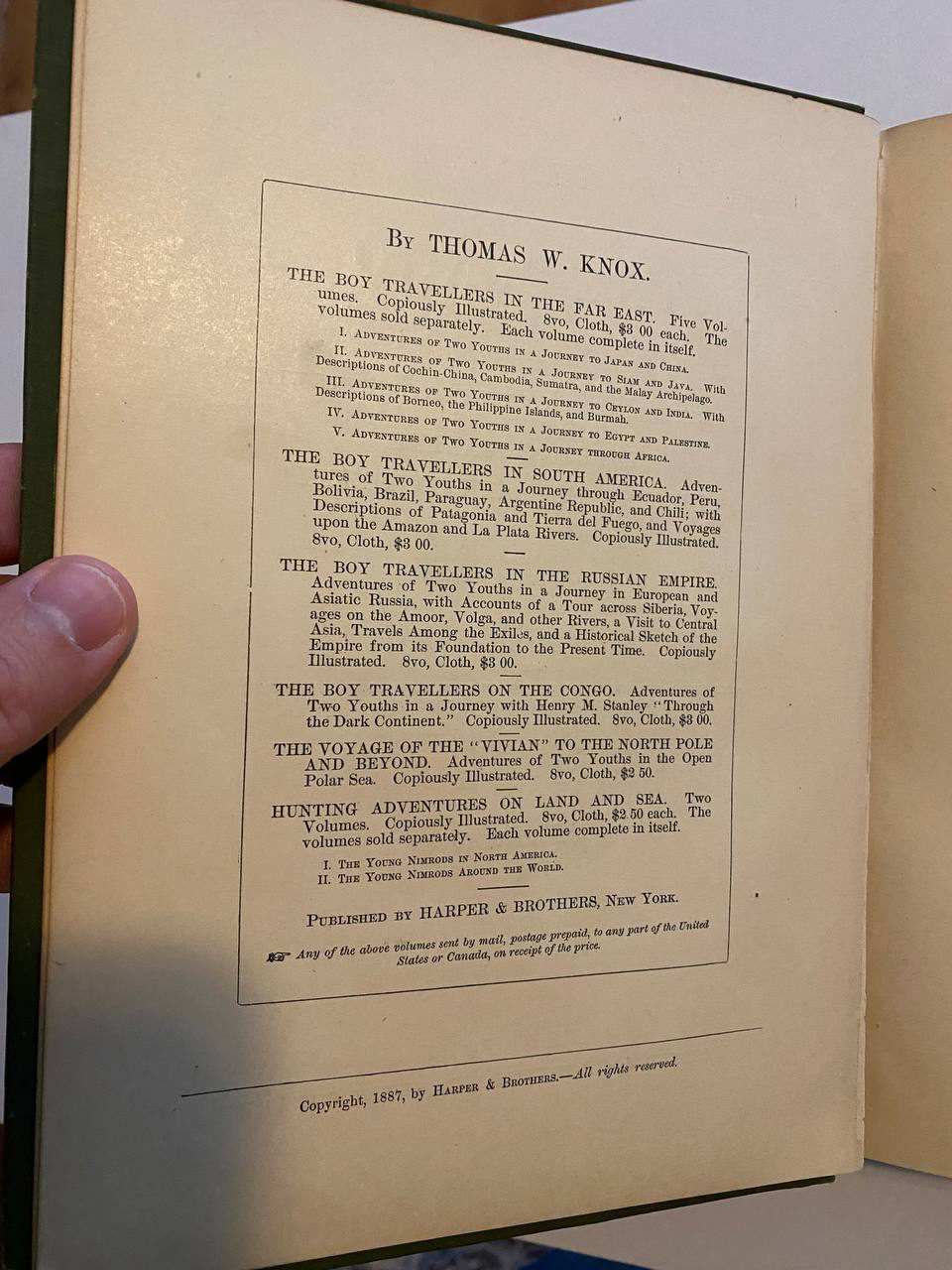 Copyright page of Drew's copy of The Boy Travellers on the Congo