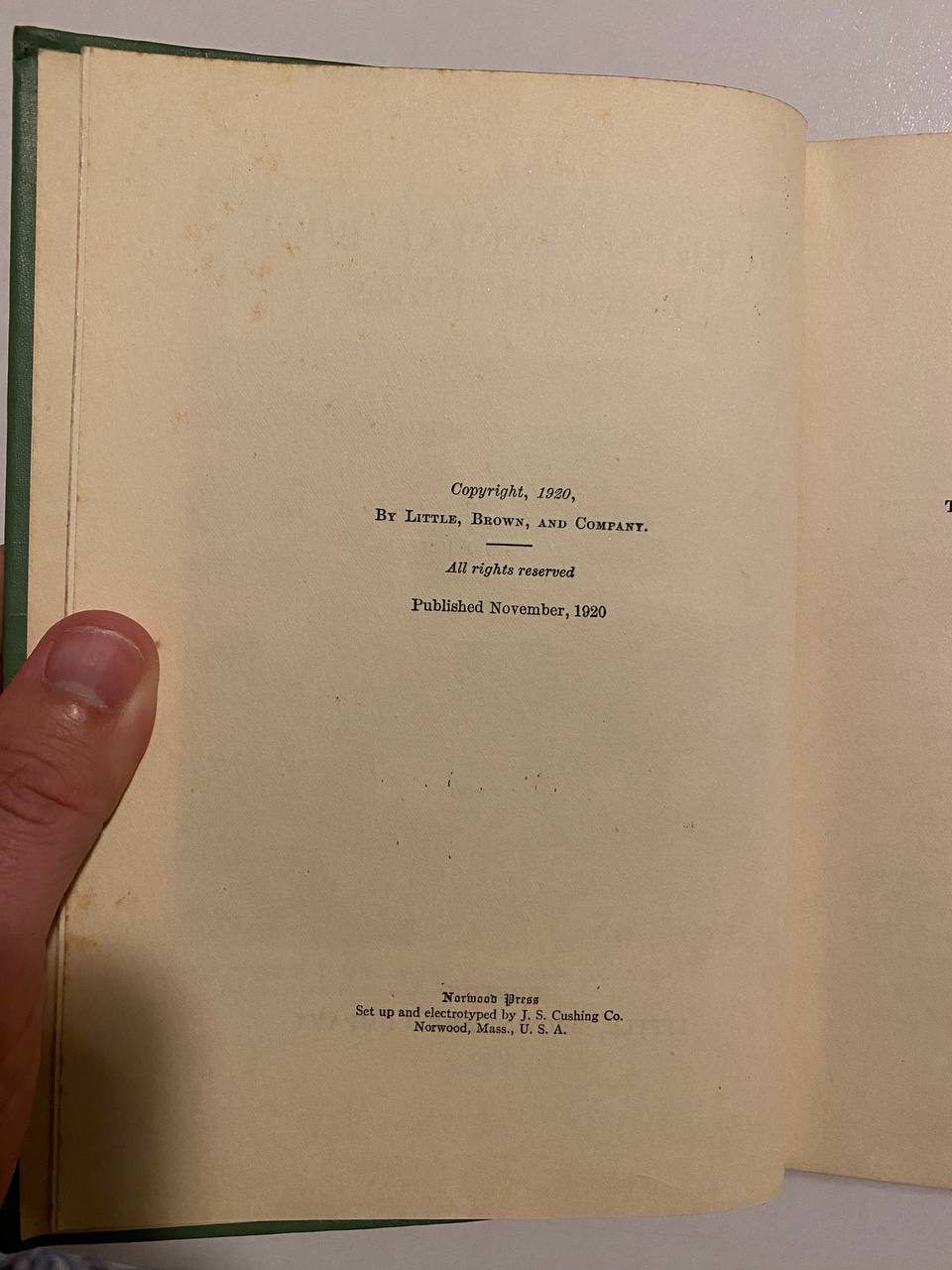 Copyright page of Drew's copy of The Burgess Animal Book for Children