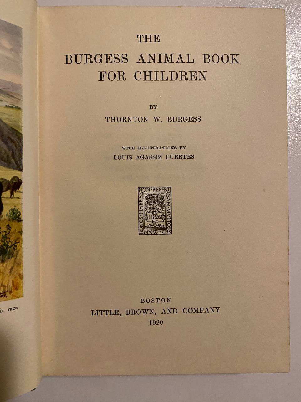 Title page of Drew's copy of The Burgess Animal Book for Children