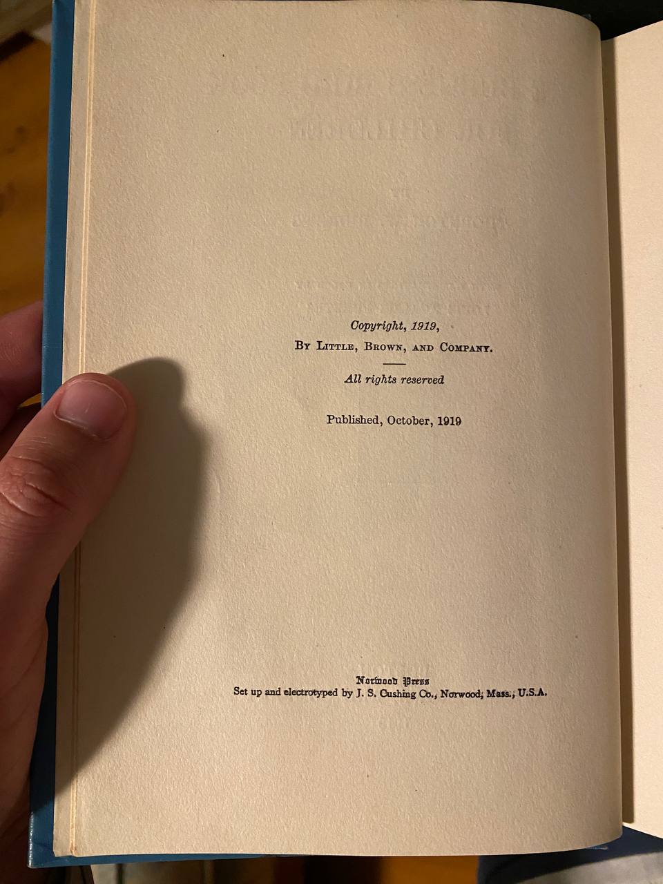 Copyright page of Drew's copy of The Burgess Bird Book for Children