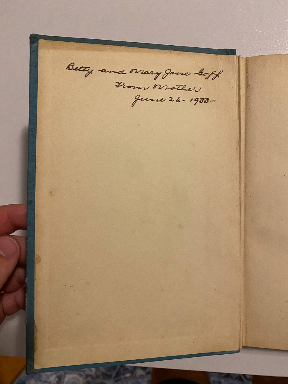 Inscription or bookplate in Drew's copy of The Burgess Flower Book for Children