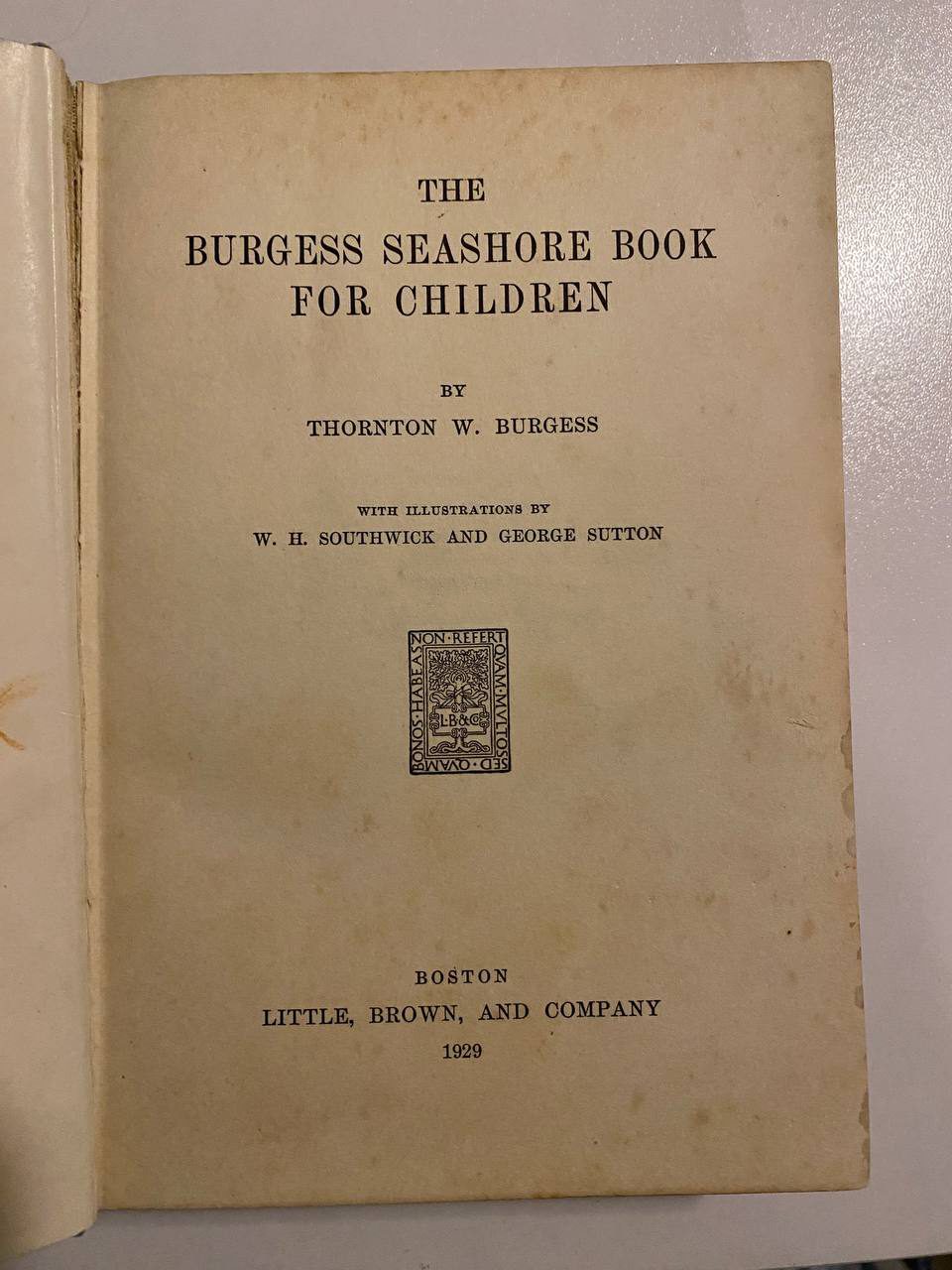 Title page of Drew's copy of The Burgess Seashore Book for Children