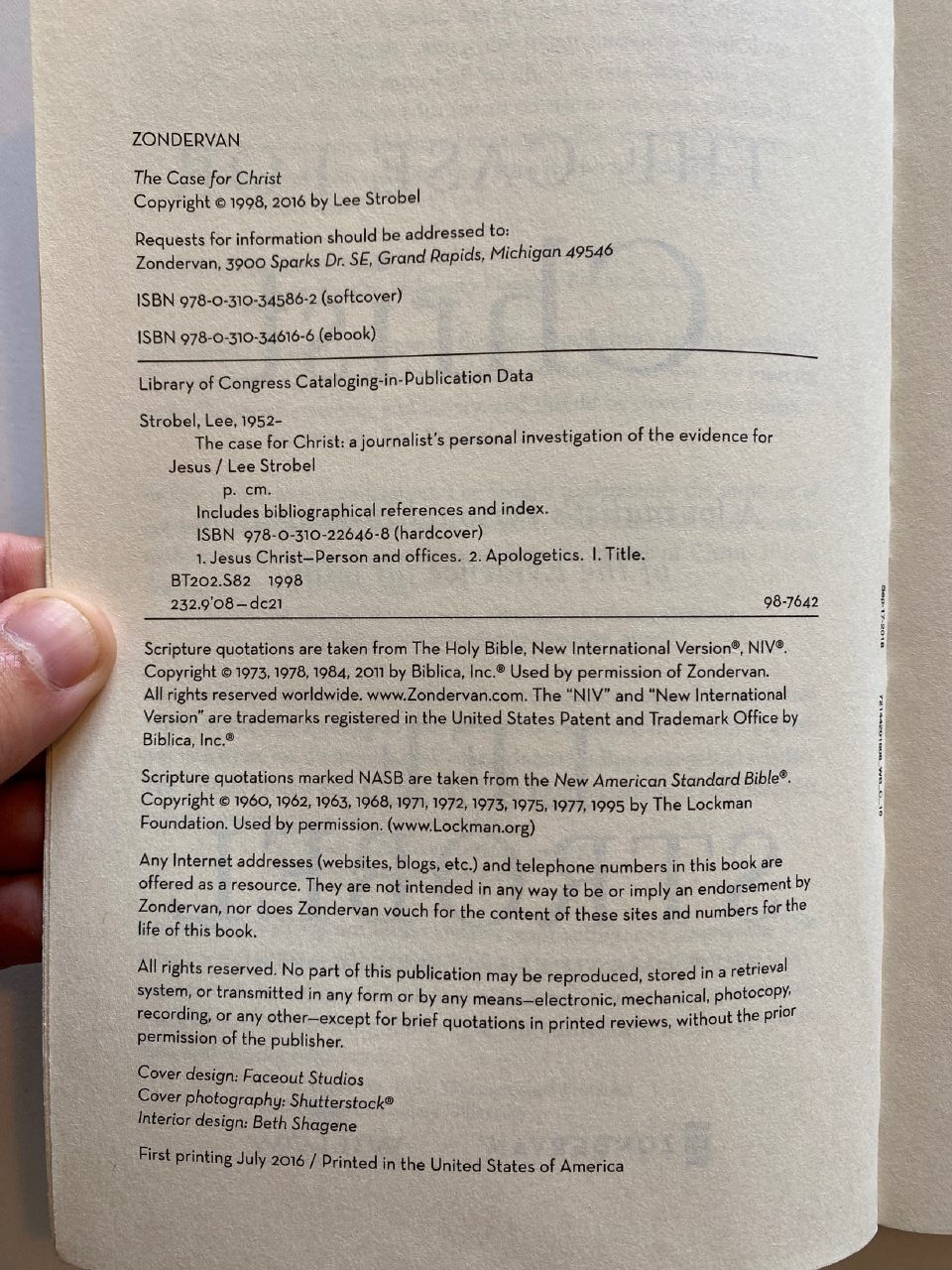 Physical detail of Drew's copy of The Case for Christ