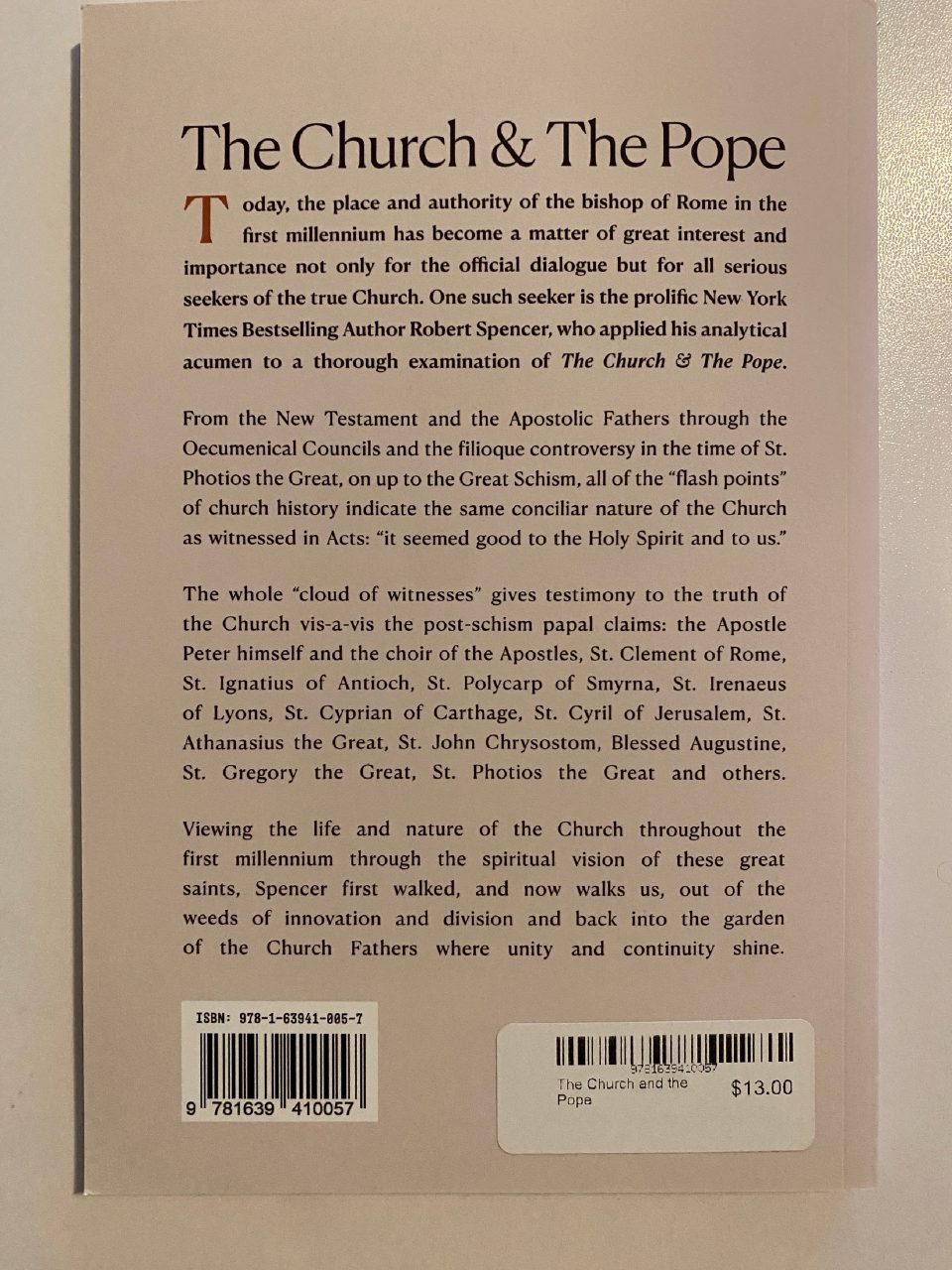 Back cover of Drew's copy of The Church & The Pope