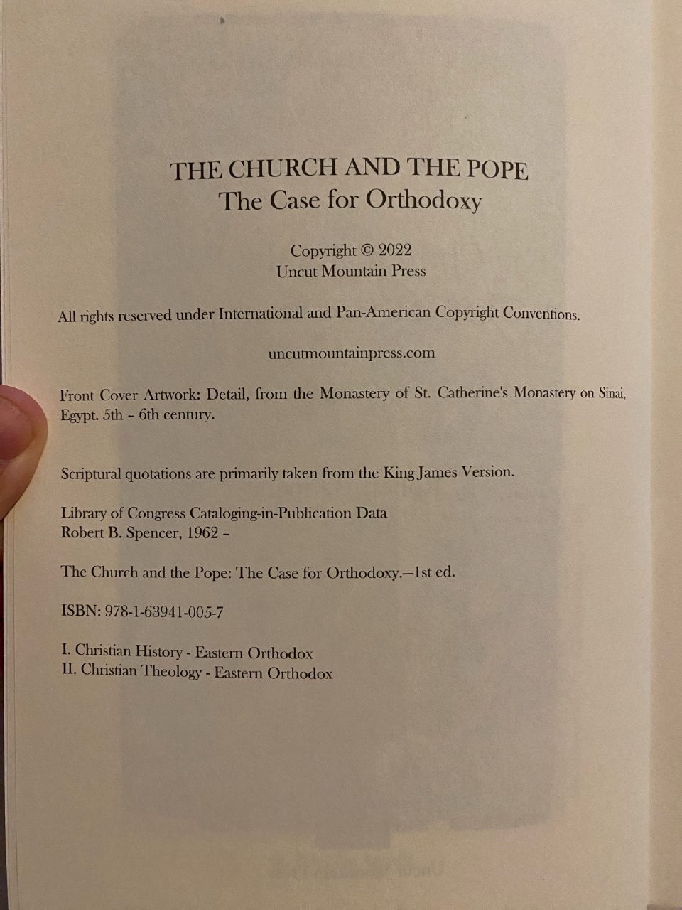 Physical detail of Drew's copy of The Church & The Pope