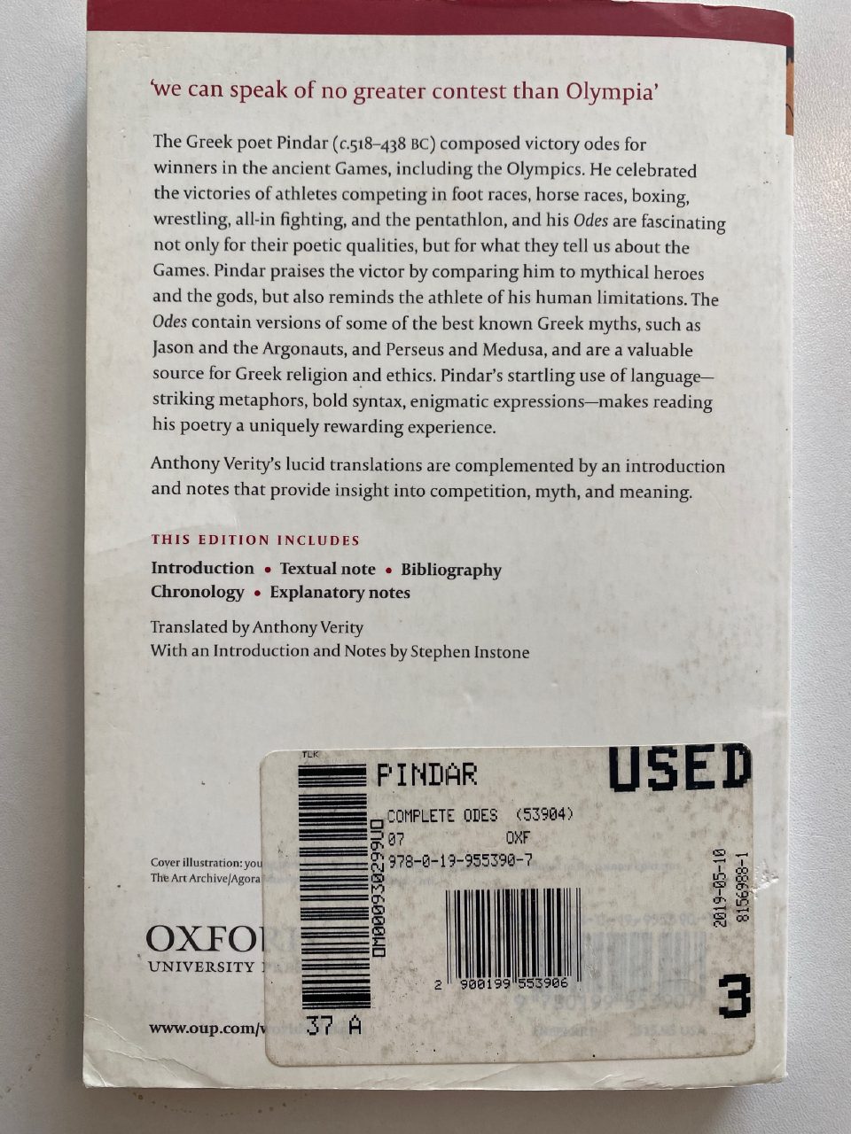 Back cover of Drew's copy of The Complete Odes