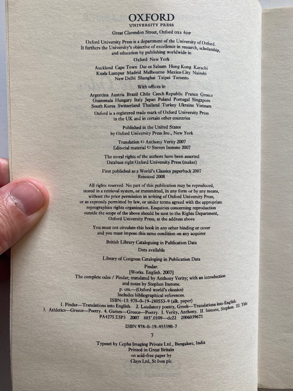 Physical detail of Drew's copy of The Complete Odes