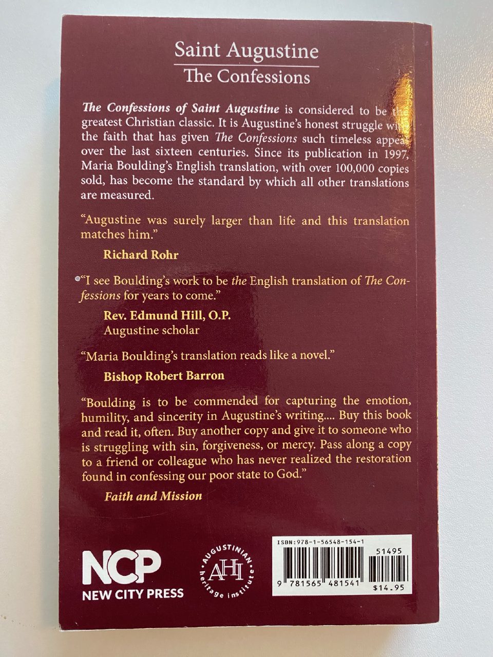 Back cover of Drew's copy of The Confessions