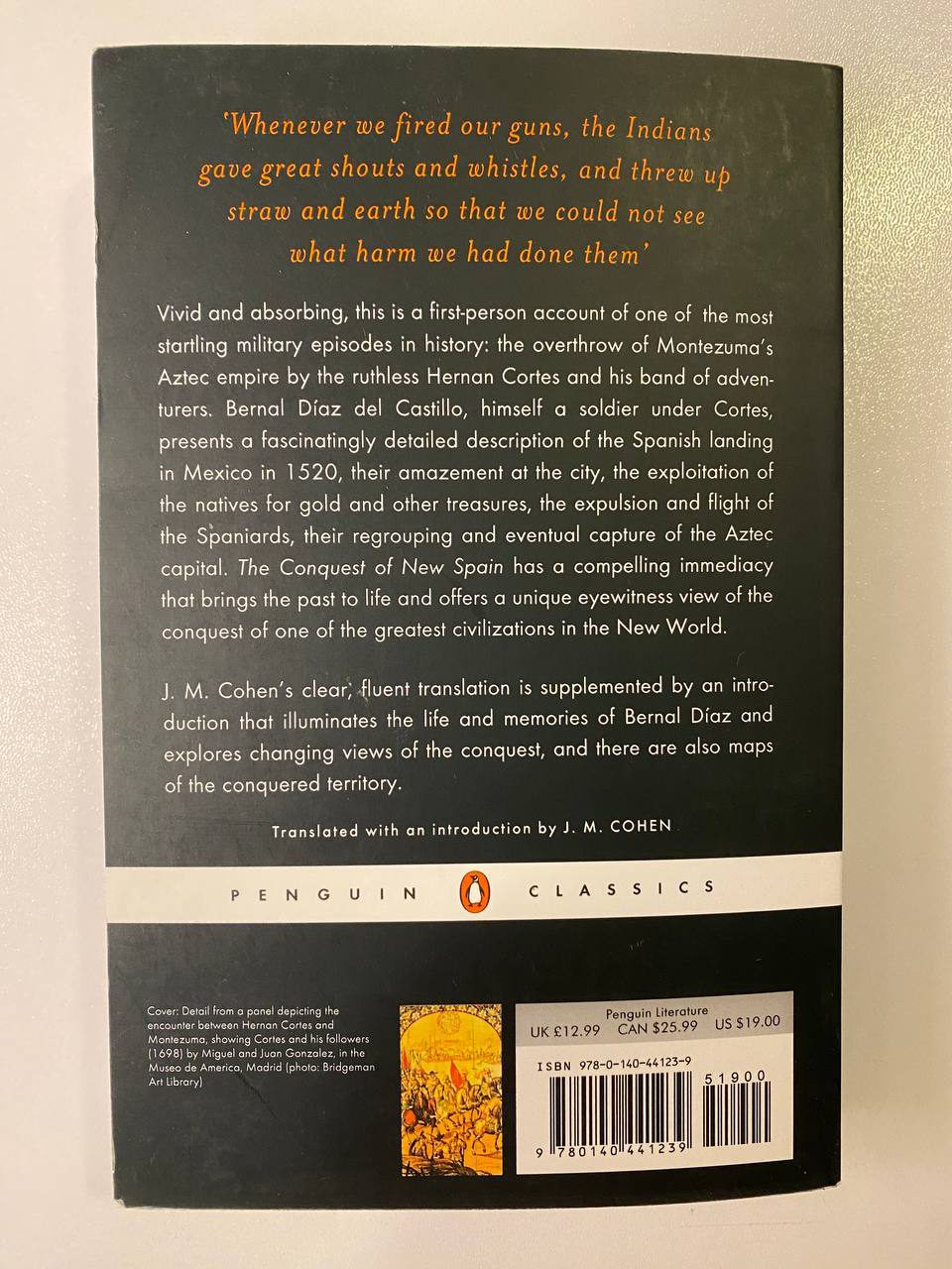 Back cover of Drew's copy of The Conquest of New Spain