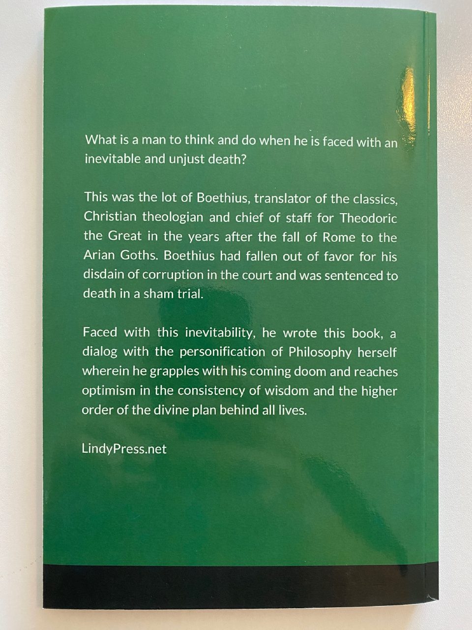 Back cover of Drew's copy of The Consolation of Philosophy