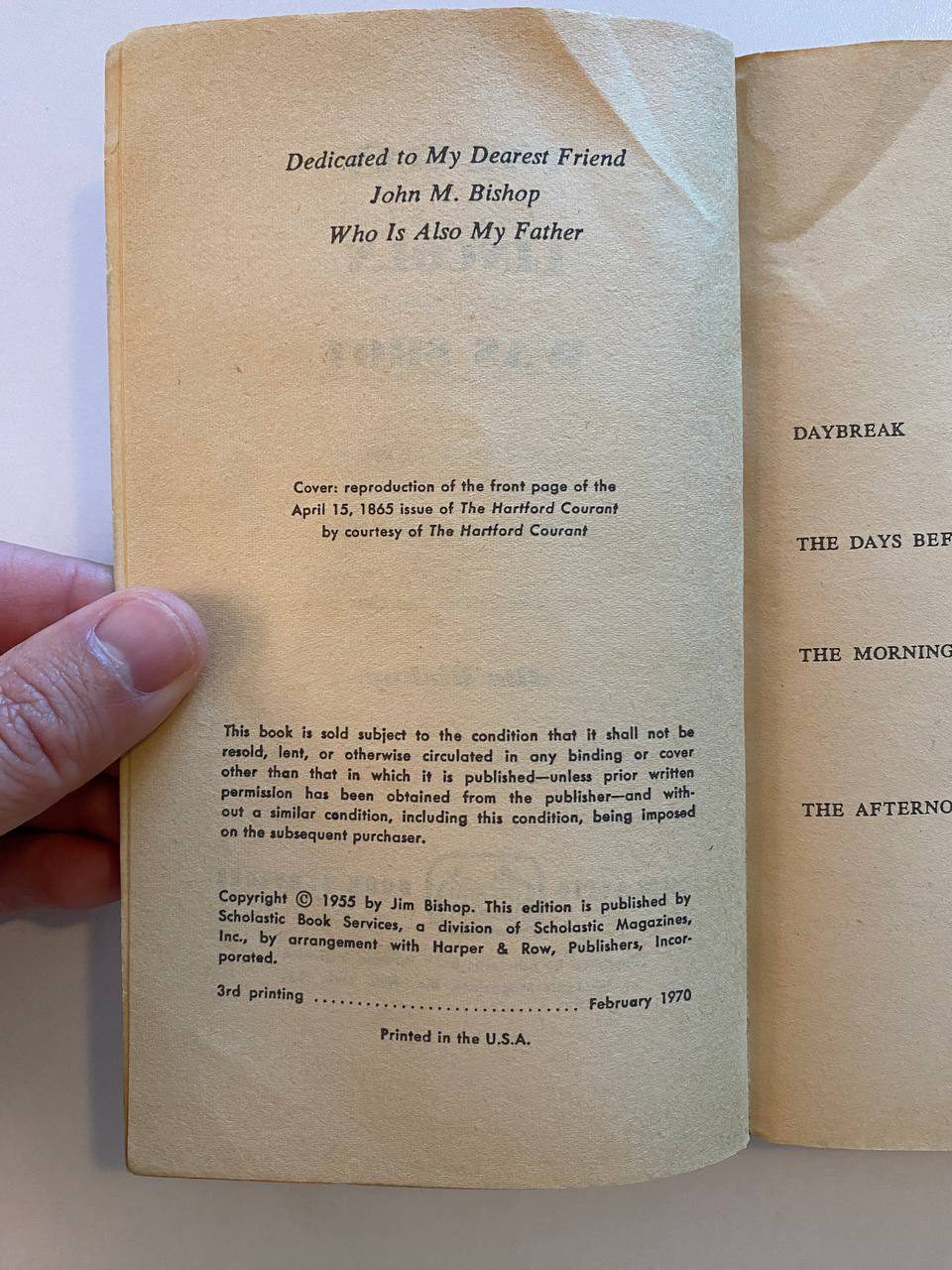 Copyright page of Drew's copy of The Day Lincoln Was Shot