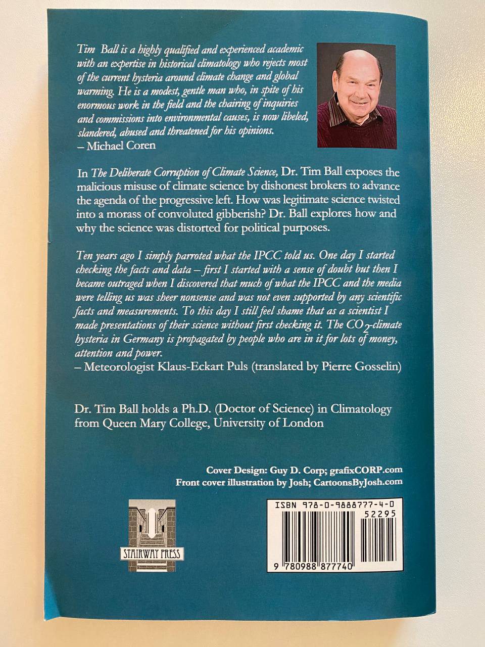 Back cover of Drew's copy of The Deliberate Corruption of Climate Science