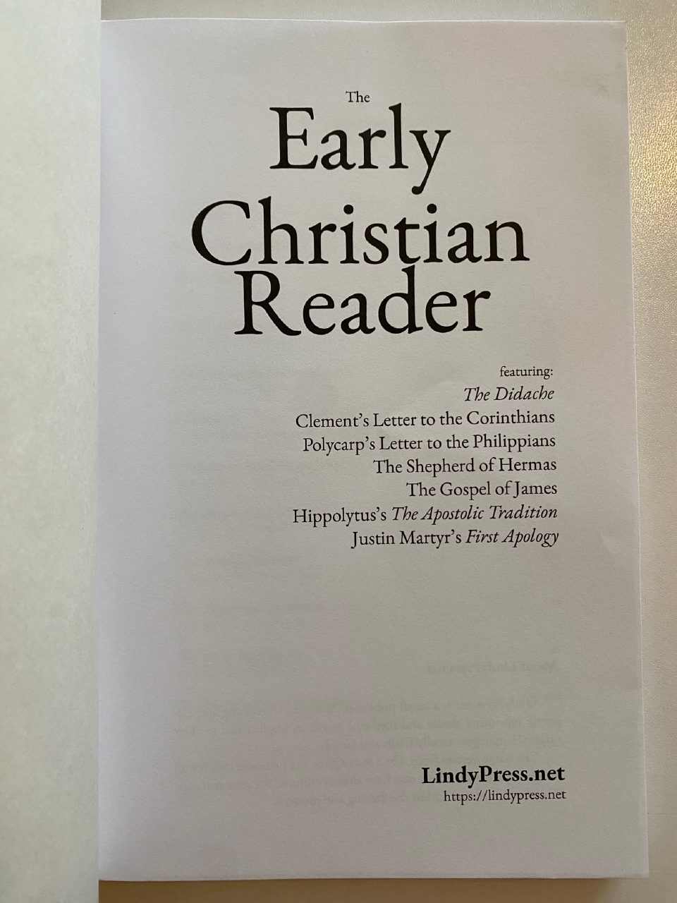 Physical detail of Drew's copy of The Early Christian Reader