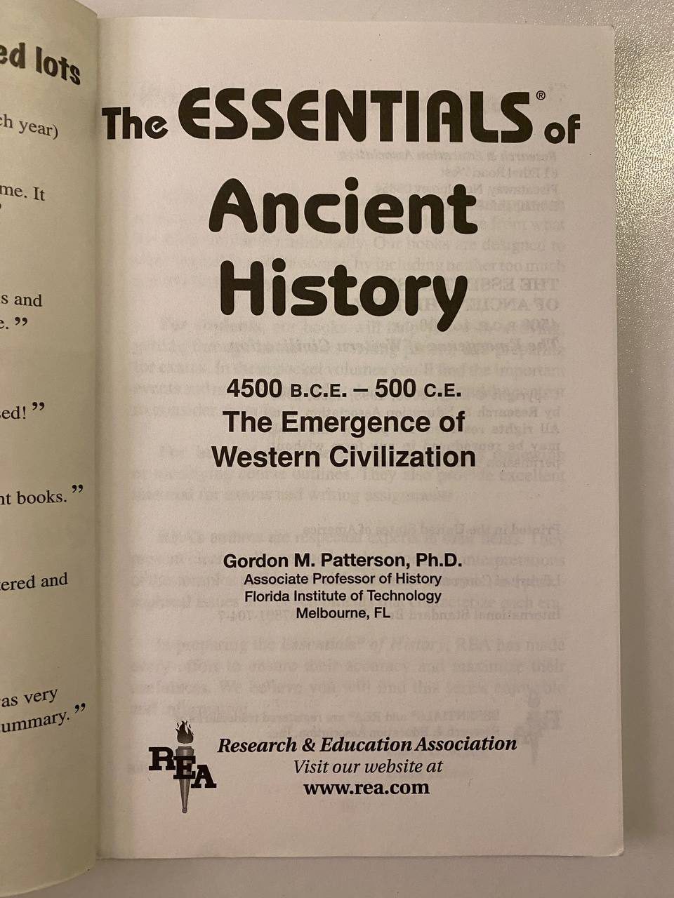 Title page of Drew's copy of The Essentials of Ancient History