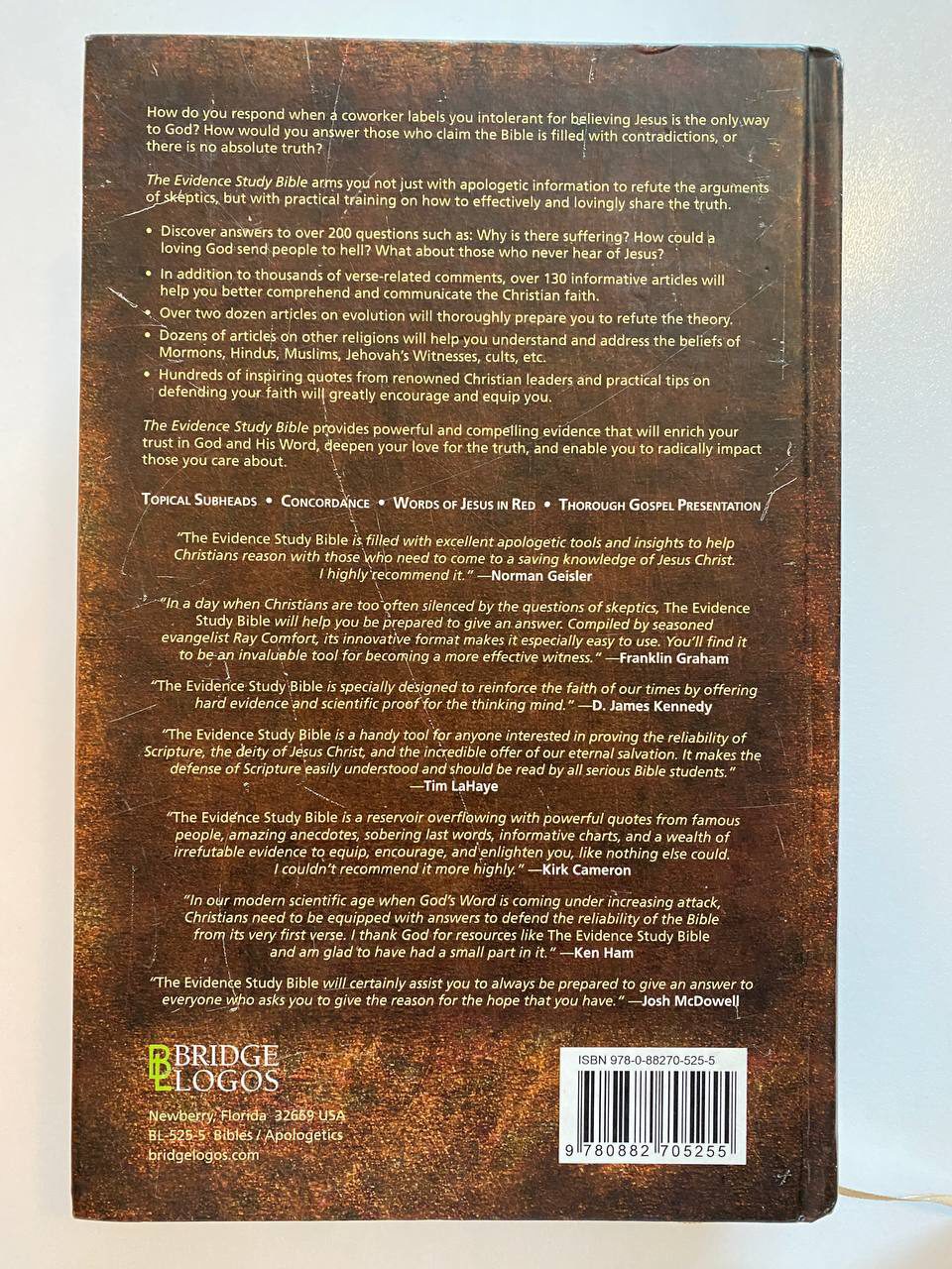 Back cover of Drew's copy of The Evidence Study Bible