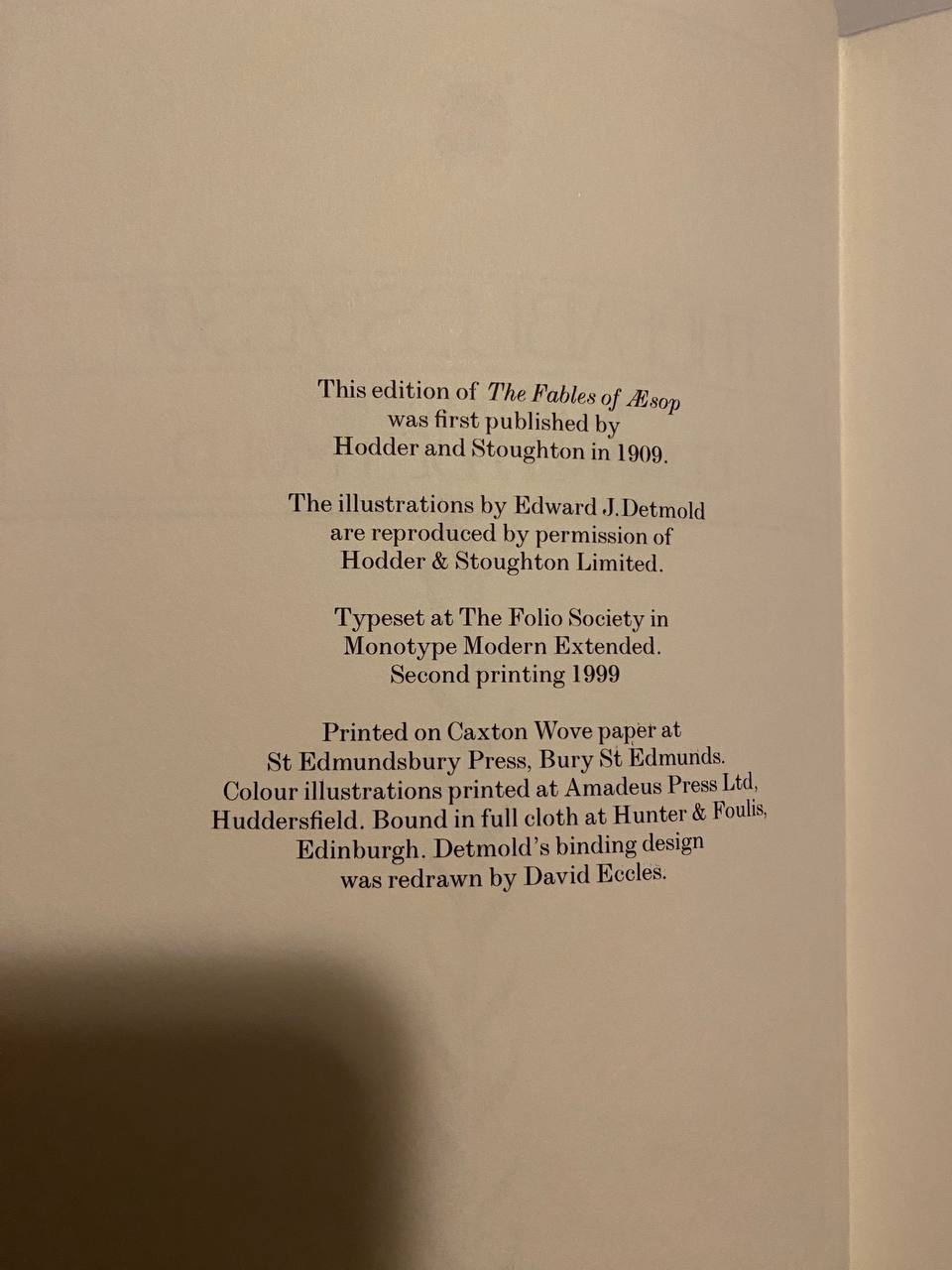 Copyright page of Drew's copy of The Fables of Æsop