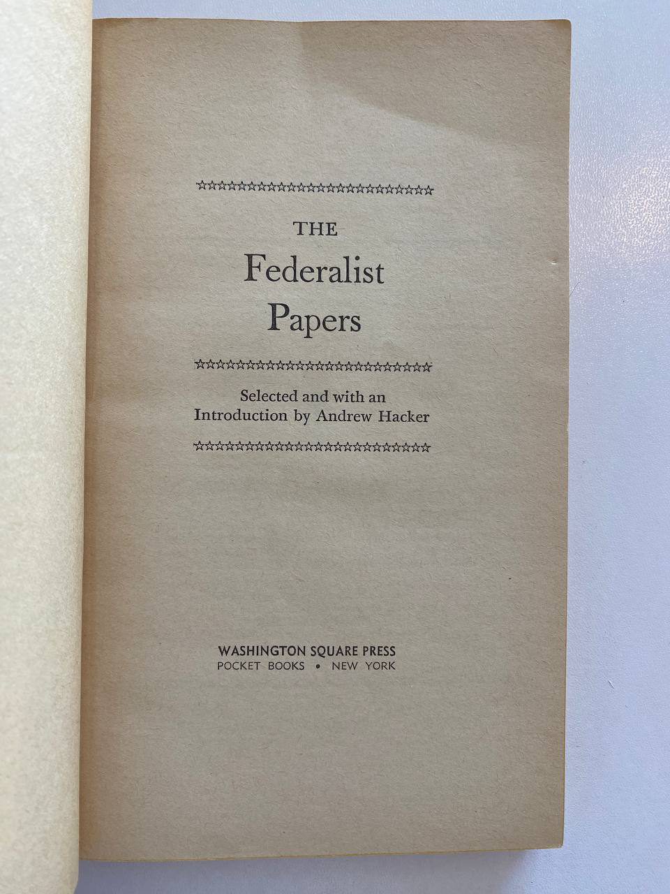 Title page of Drew's copy of The Federalist Papers