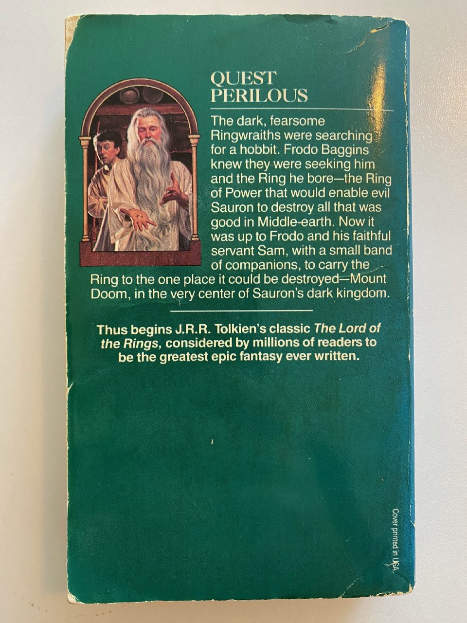 Back cover of Drew's copy of The Fellowship of the Ring