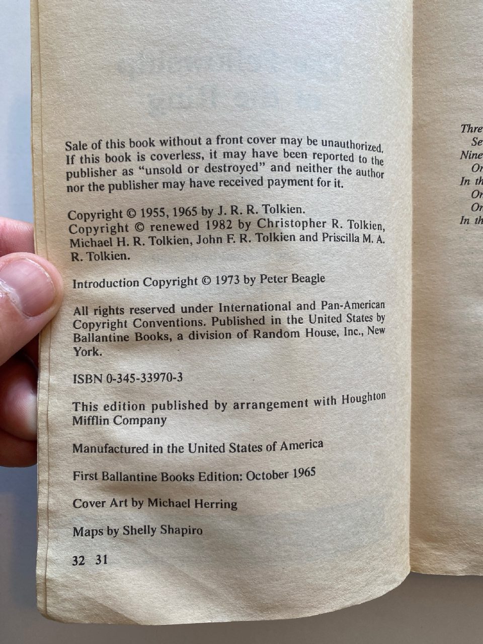 Physical detail of Drew's copy of The Fellowship of the Ring