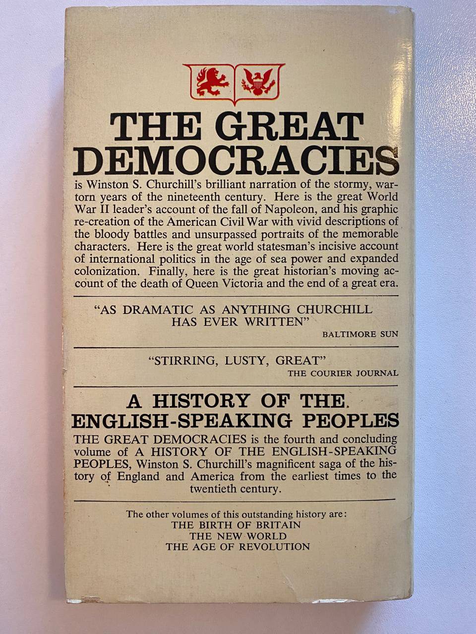 Back cover of Drew's copy of The Great Democracies