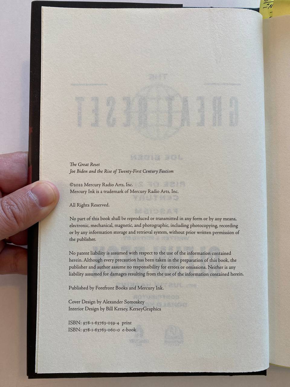 Physical detail of Drew's copy of The Great Reset