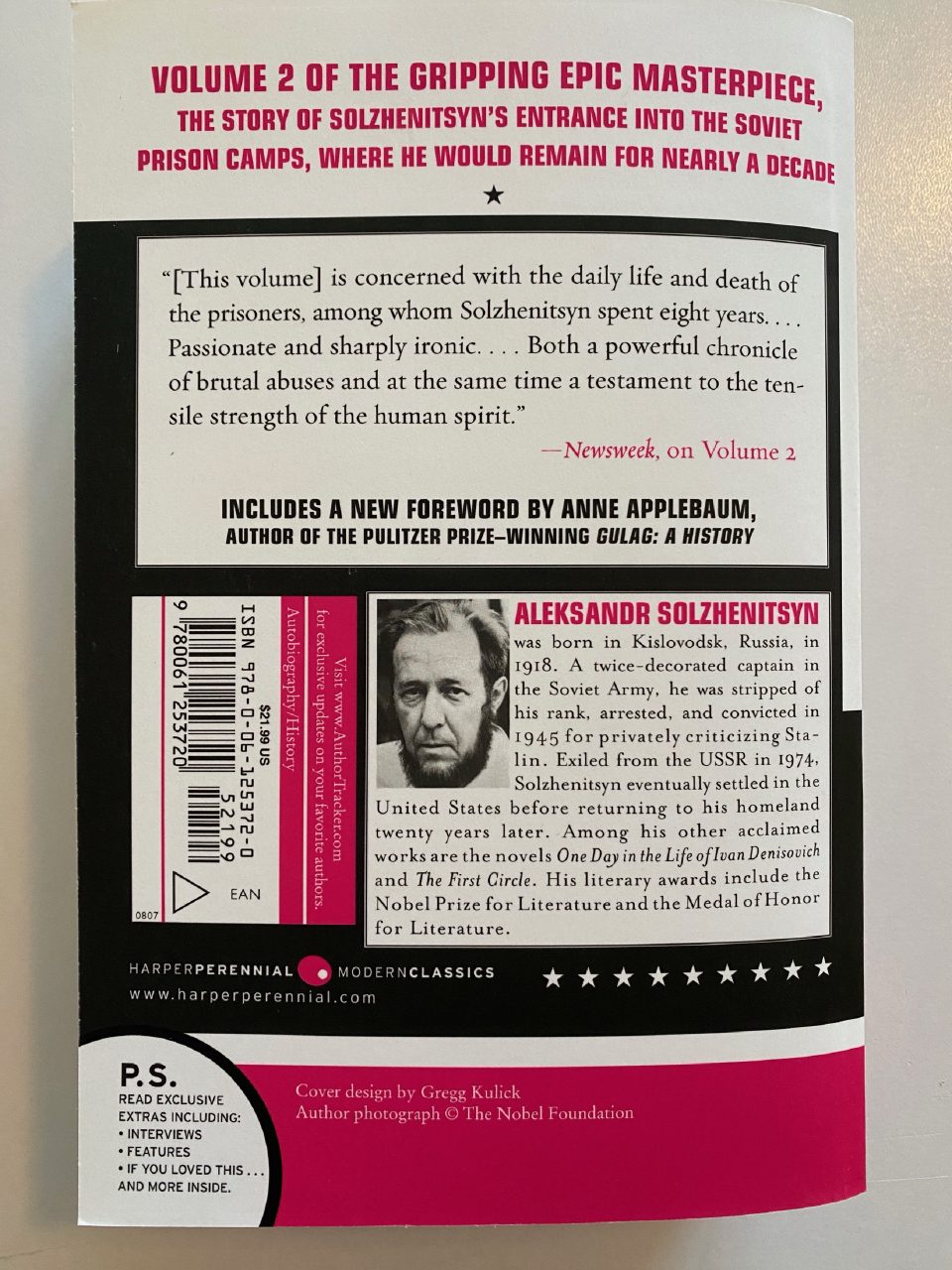 Back cover of Drew's copy of The Gulag Archipelago, Volume 2