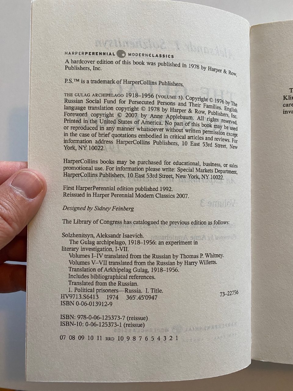 Physical detail of Drew's copy of The Gulag Archipelago, Volume 3